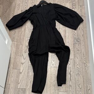 Apiece Apart linen Flowy Black V-Neck Jumpsuit